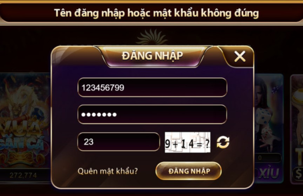 Đăng nhập Sunwin 3 Hệ thống báo sai khi điền thông tin đăng nhập Sunwin không khớp